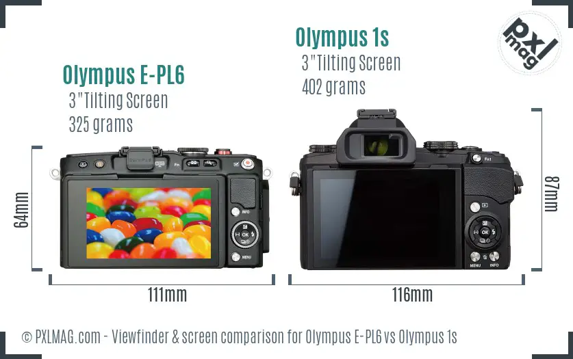 Olympus E-PL6 vs Olympus 1s Screen and Viewfinder comparison