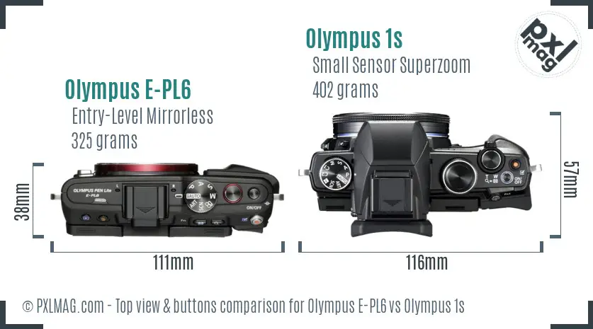 Olympus E-PL6 vs Olympus 1s top view buttons comparison
