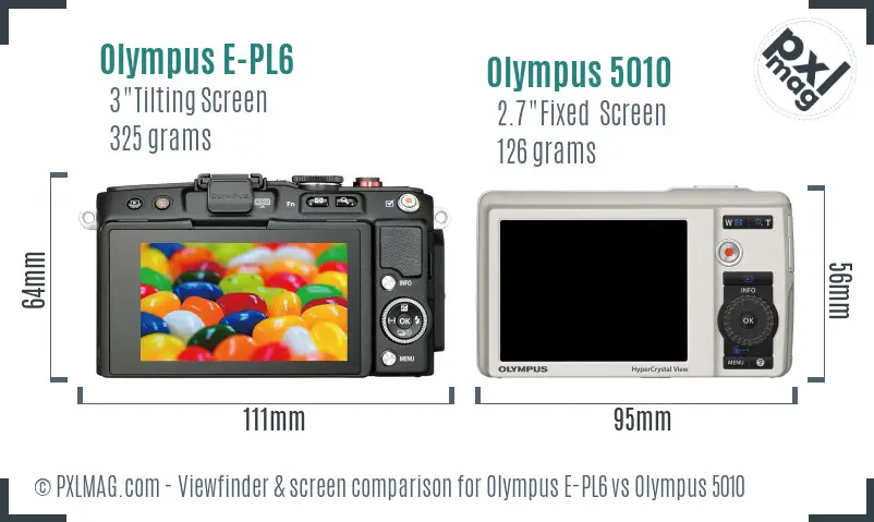 Olympus E-PL6 vs Olympus 5010 Screen and Viewfinder comparison