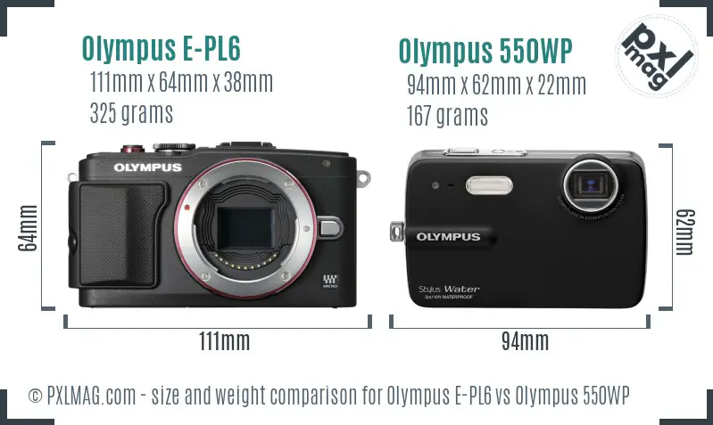 Olympus E-PL6 vs Olympus 550WP size comparison