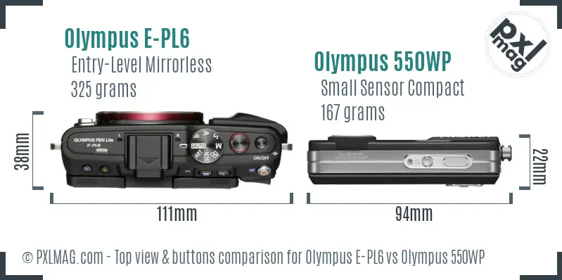 Olympus E-PL6 vs Olympus 550WP top view buttons comparison