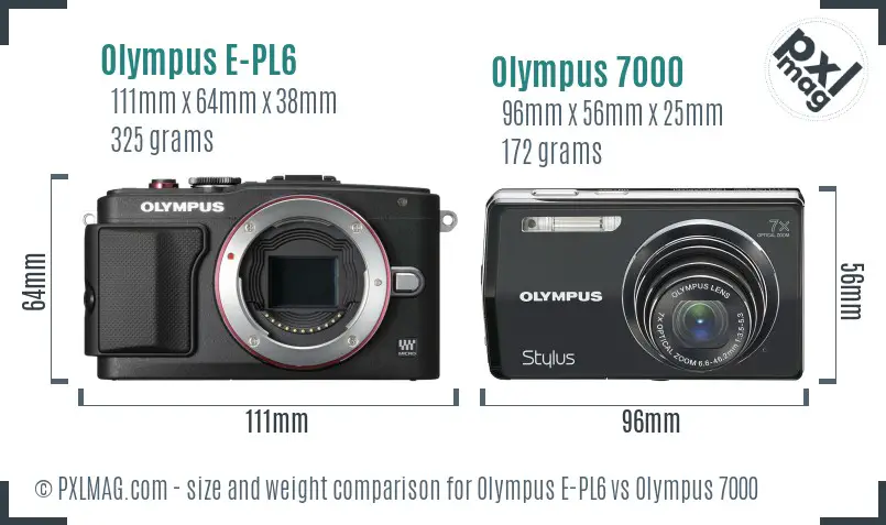 Olympus E-PL6 vs Olympus 7000 size comparison