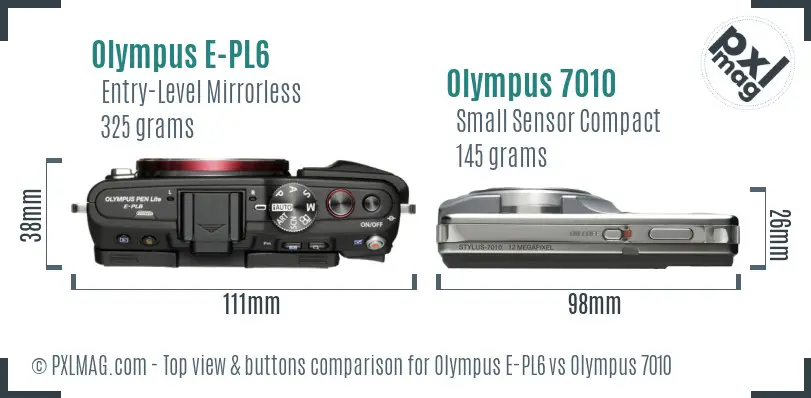 Olympus E-PL6 vs Olympus 7010 top view buttons comparison