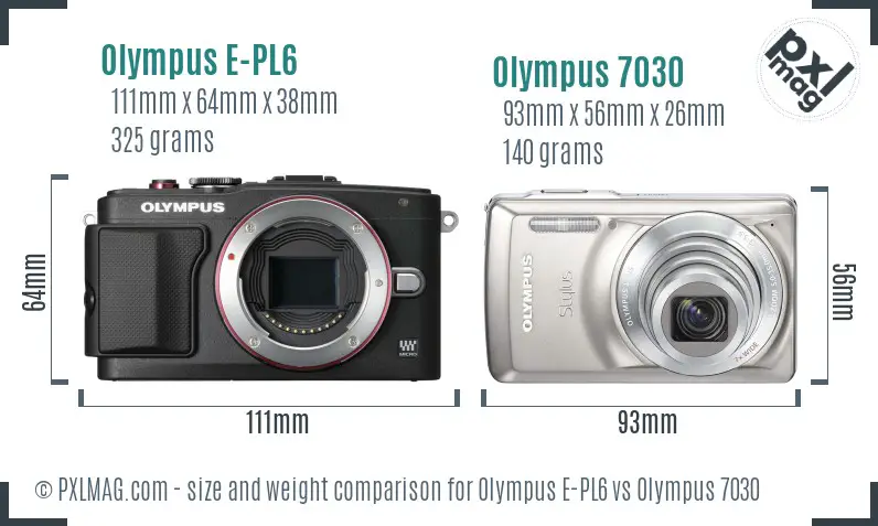 Olympus E-PL6 vs Olympus 7030 size comparison