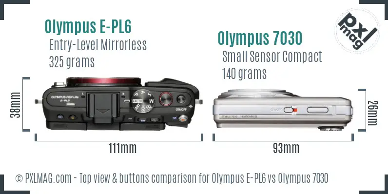Olympus E-PL6 vs Olympus 7030 top view buttons comparison