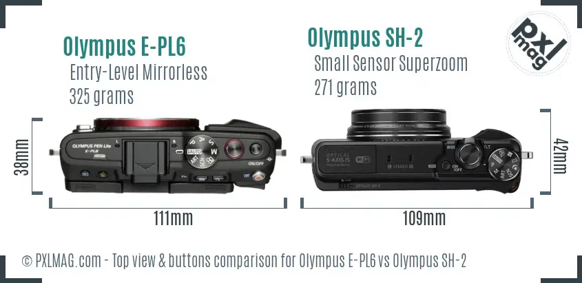 Olympus E-PL6 vs Olympus SH-2 top view buttons comparison