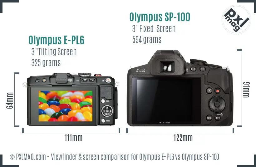 Olympus E-PL6 vs Olympus SP-100 Screen and Viewfinder comparison