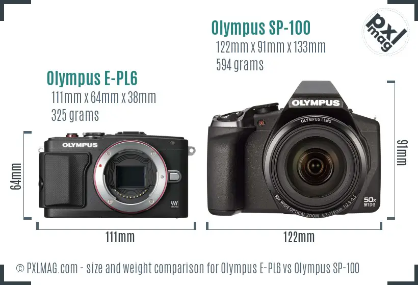 Olympus E-PL6 vs Olympus SP-100 size comparison