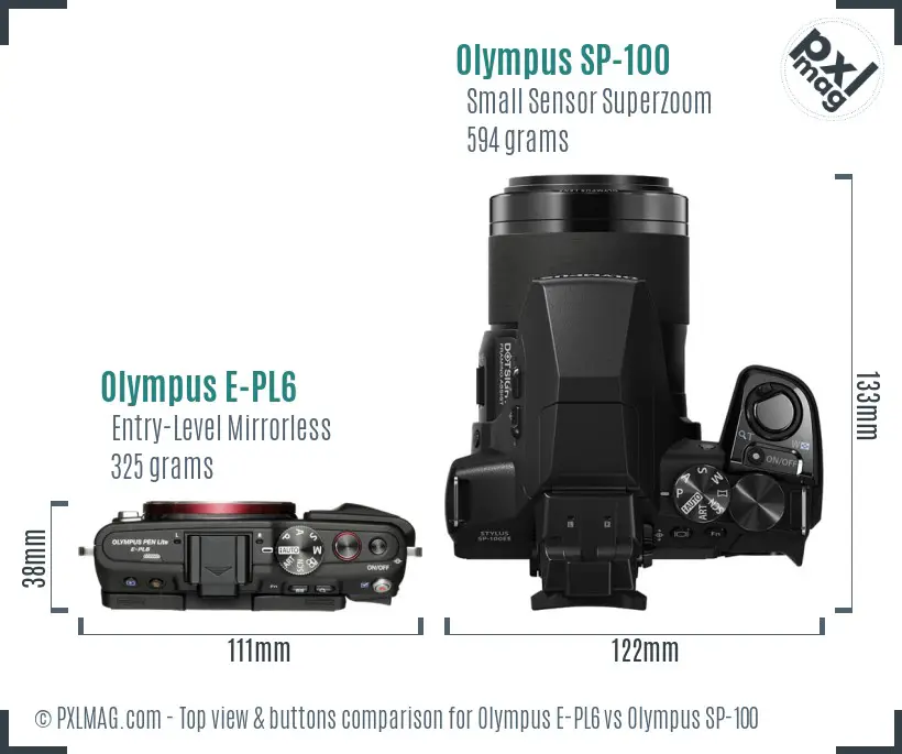 Olympus E-PL6 vs Olympus SP-100 top view buttons comparison