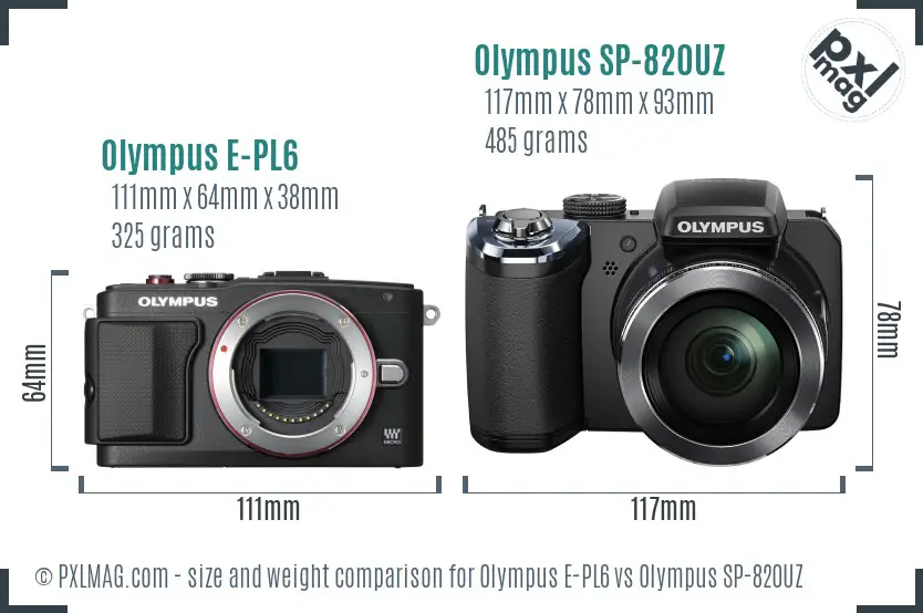 Olympus E-PL6 vs Olympus SP-820UZ size comparison