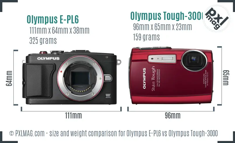 Olympus E-PL6 vs Olympus Tough-3000 size comparison