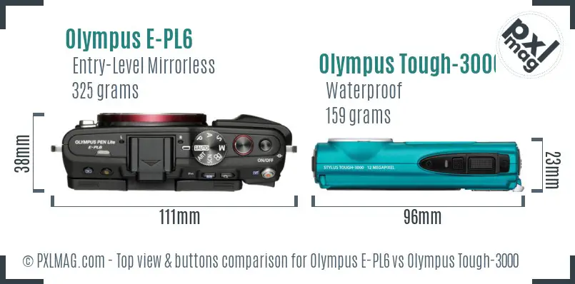 Olympus E-PL6 vs Olympus Tough-3000 top view buttons comparison