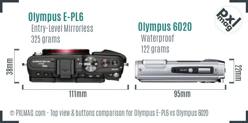 Olympus E-PL6 vs Olympus 6020 top view buttons comparison
