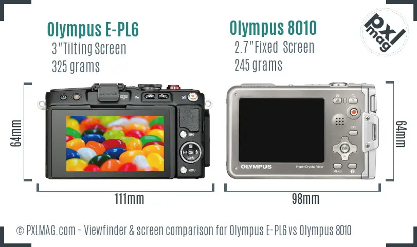 Olympus E-PL6 vs Olympus 8010 Screen and Viewfinder comparison