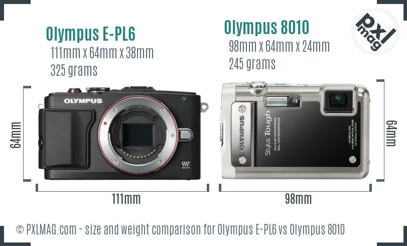 Olympus E-PL6 vs Olympus 8010 size comparison