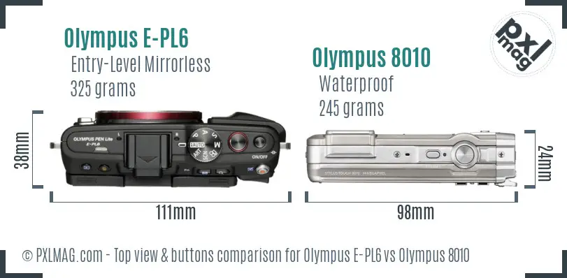 Olympus E-PL6 vs Olympus 8010 top view buttons comparison