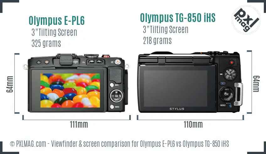 Olympus E-PL6 vs Olympus TG-850 iHS Screen and Viewfinder comparison