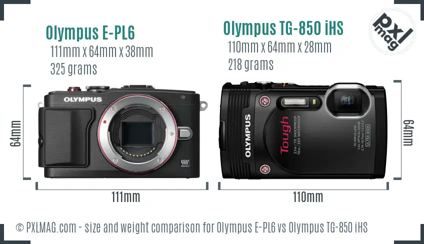 Olympus E-PL6 vs Olympus TG-850 iHS size comparison