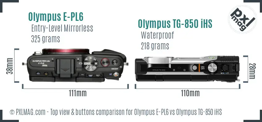Olympus E-PL6 vs Olympus TG-850 iHS top view buttons comparison