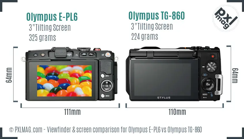 Olympus E-PL6 vs Olympus TG-860 Screen and Viewfinder comparison