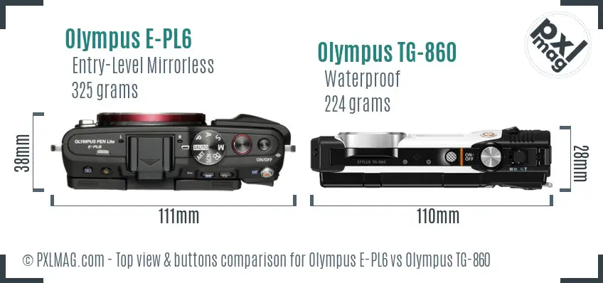 Olympus E-PL6 vs Olympus TG-860 top view buttons comparison