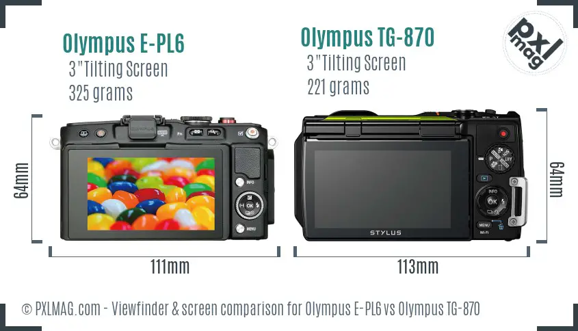 Olympus E-PL6 vs Olympus TG-870 Screen and Viewfinder comparison