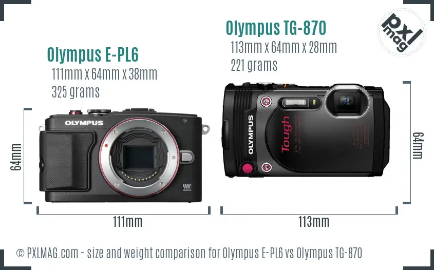 Olympus E-PL6 vs Olympus TG-870 size comparison