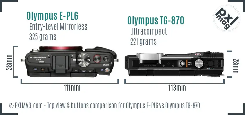 Olympus E-PL6 vs Olympus TG-870 top view buttons comparison