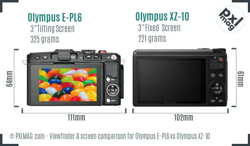 Olympus E-PL6 vs Olympus XZ-10 Screen and Viewfinder comparison