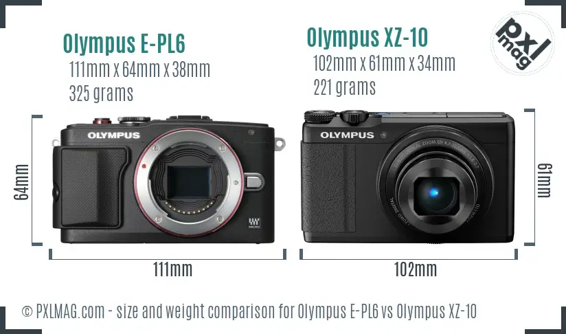 Olympus E-PL6 vs Olympus XZ-10 size comparison