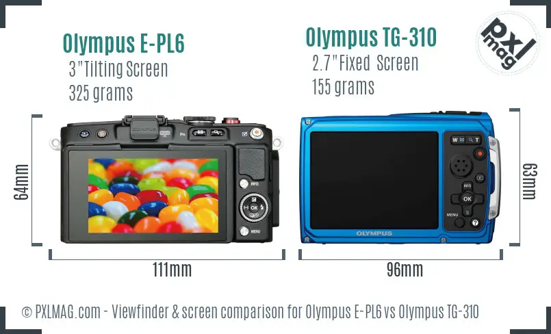 Olympus E-PL6 vs Olympus TG-310 Screen and Viewfinder comparison