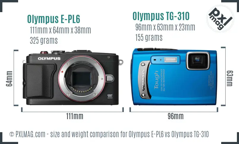 Olympus E-PL6 vs Olympus TG-310 size comparison