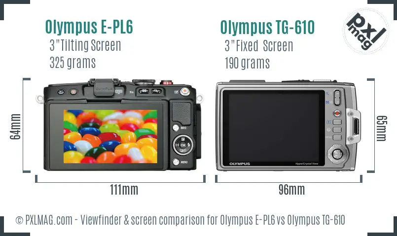 Olympus E-PL6 vs Olympus TG-610 Screen and Viewfinder comparison