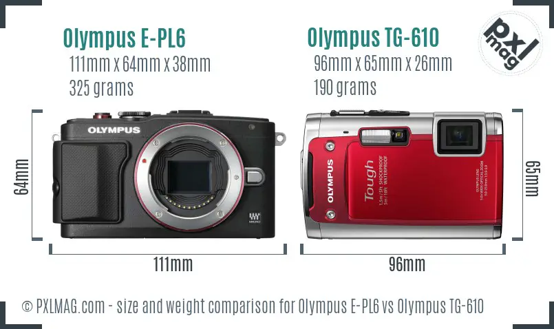 Olympus E-PL6 vs Olympus TG-610 size comparison