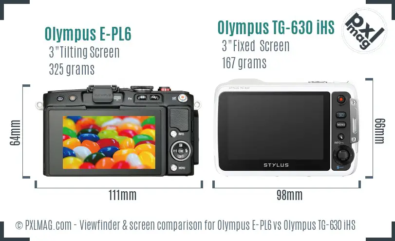 Olympus E-PL6 vs Olympus TG-630 iHS Screen and Viewfinder comparison