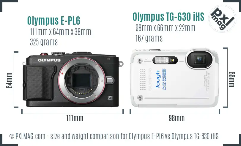 Olympus E-PL6 vs Olympus TG-630 iHS size comparison