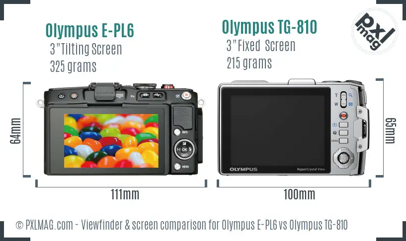 Olympus E-PL6 vs Olympus TG-810 Screen and Viewfinder comparison