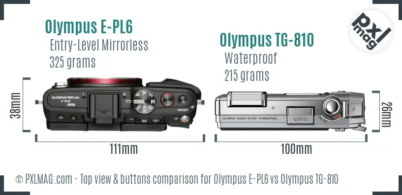 Olympus E-PL6 vs Olympus TG-810 top view buttons comparison