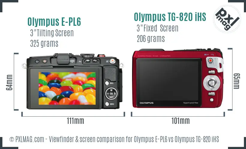 Olympus E-PL6 vs Olympus TG-820 iHS Screen and Viewfinder comparison