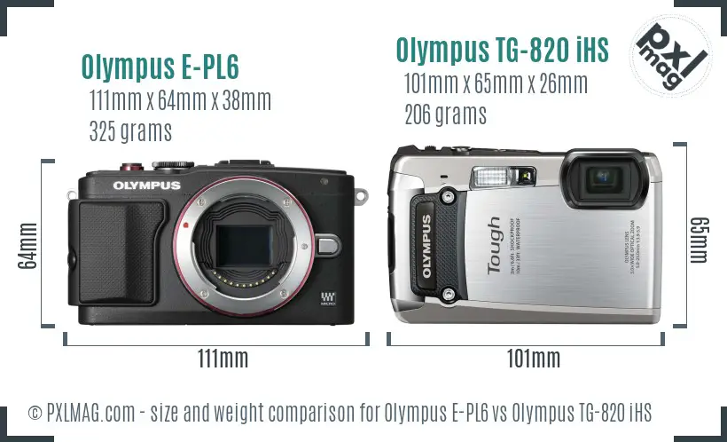 Olympus E-PL6 vs Olympus TG-820 iHS size comparison