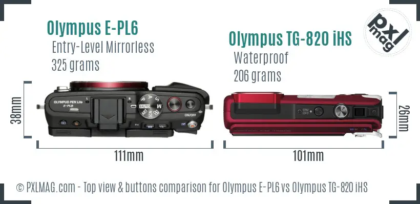 Olympus E-PL6 vs Olympus TG-820 iHS top view buttons comparison