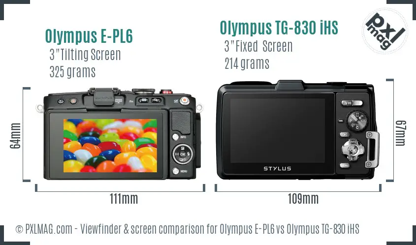 Olympus E-PL6 vs Olympus TG-830 iHS Screen and Viewfinder comparison