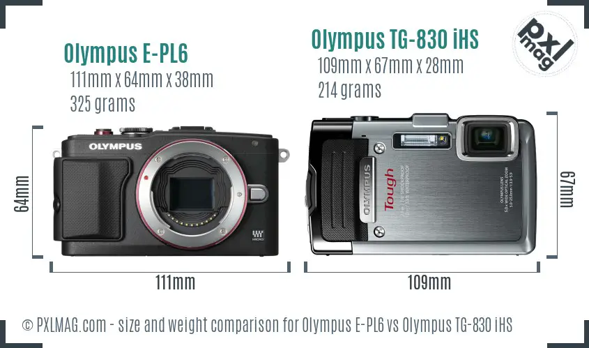 Olympus E-PL6 vs Olympus TG-830 iHS size comparison