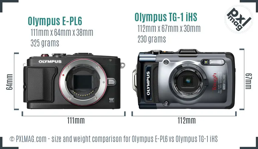 Olympus E-PL6 vs Olympus TG-1 iHS size comparison