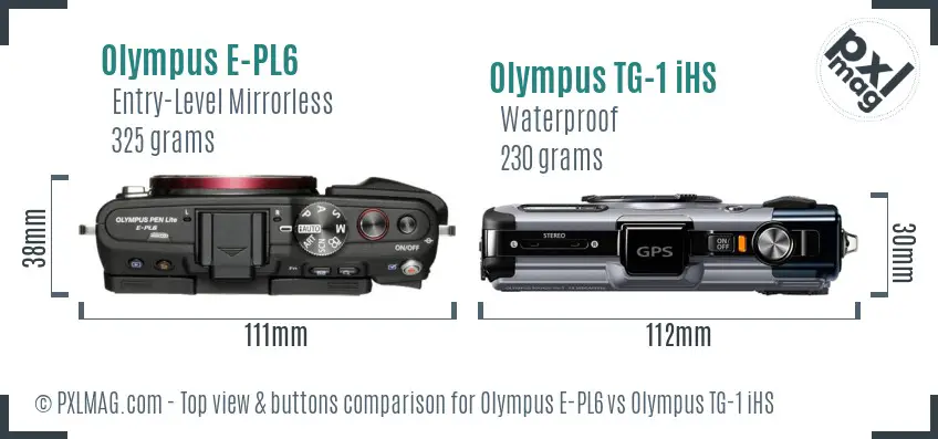 Olympus E-PL6 vs Olympus TG-1 iHS top view buttons comparison