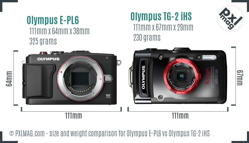Olympus E-PL6 vs Olympus TG-2 iHS size comparison