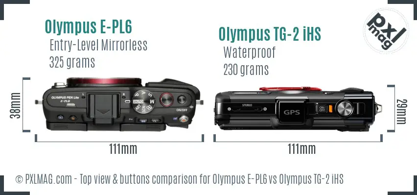 Olympus E-PL6 vs Olympus TG-2 iHS top view buttons comparison