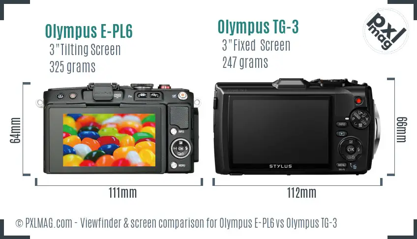 Olympus E-PL6 vs Olympus TG-3 Screen and Viewfinder comparison
