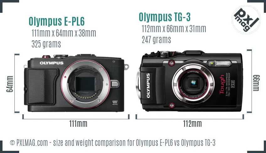 Olympus E-PL6 vs Olympus TG-3 size comparison
