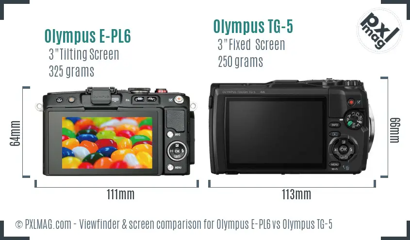 Olympus E-PL6 vs Olympus TG-5 Screen and Viewfinder comparison